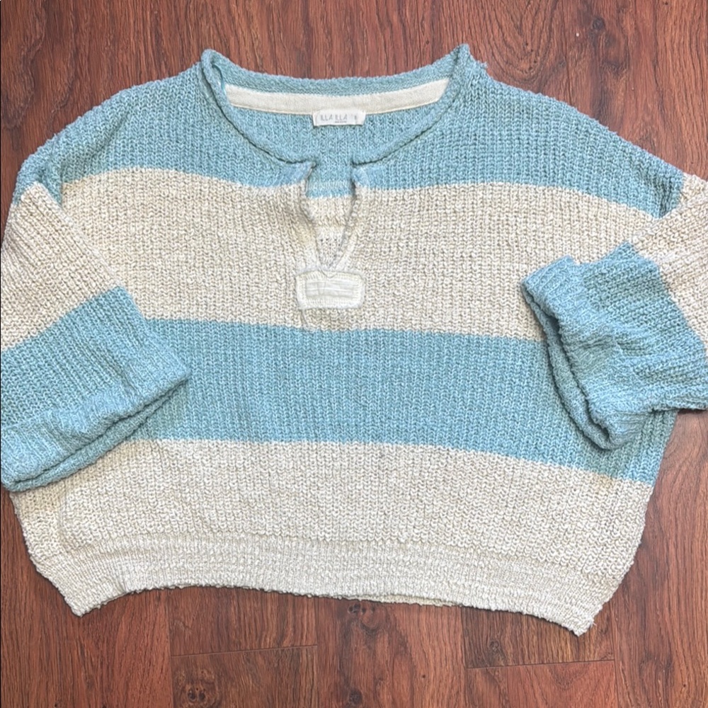 Blue and Cream Striped Women's Sweater